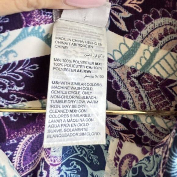 Chico's white purple paisley print long sleeve collared top womens sz 0 - Picture 3 of 7